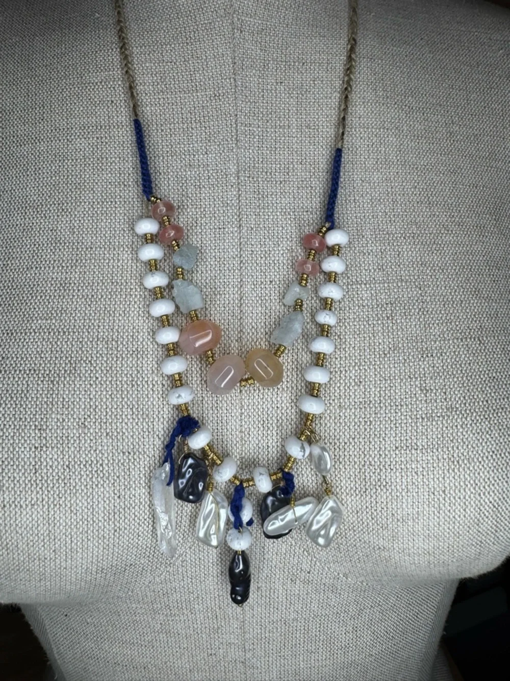 Ariana Ost for Free People Layered Gemstone Pearl Statement Necklace Boho